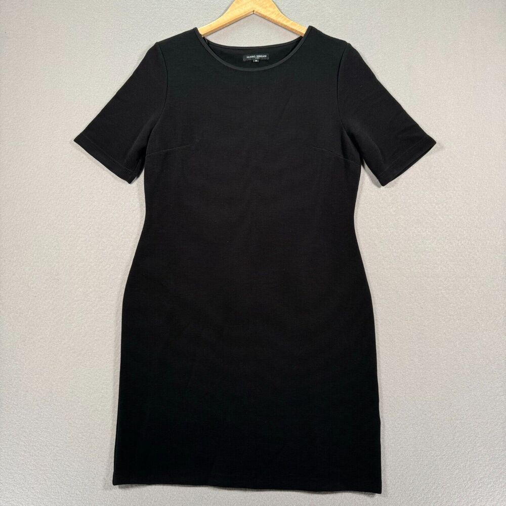 Mario Serrani Dress Womens Medium Black Ribbed Italy Formal Stretch Lightweight